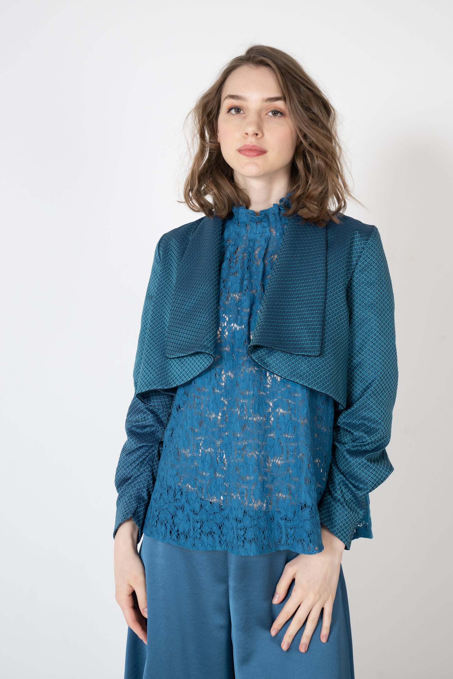 米沢ジャガードショールカラーショートジャケット