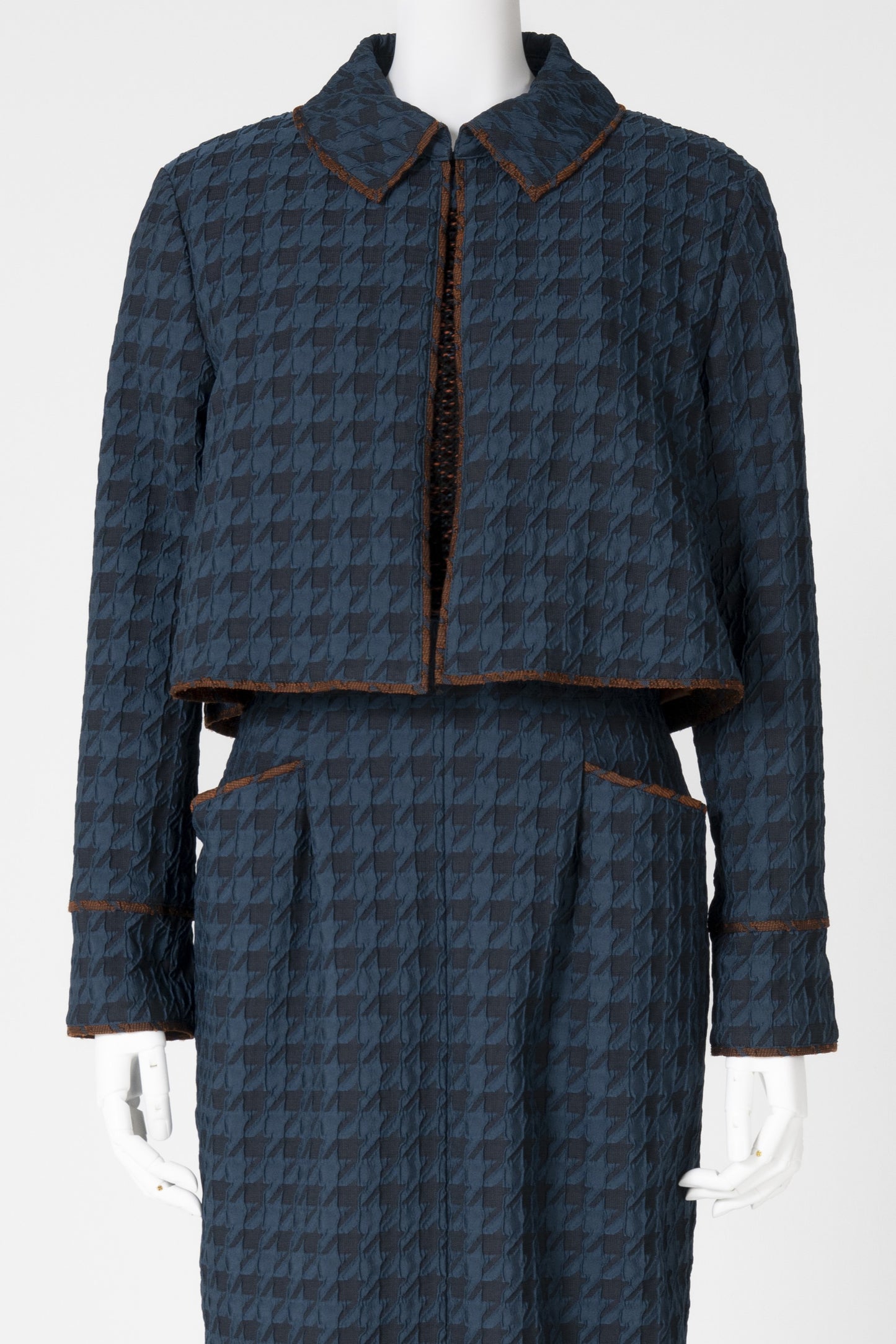 千鳥柄ふくれジャガード襟付きショートジャケット