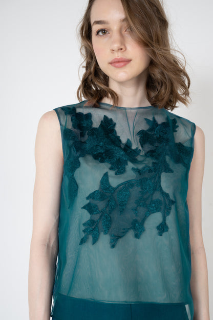 チュールエンブレースノースリーブブラウス