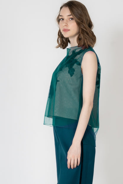 チュールエンブレースノースリーブブラウス