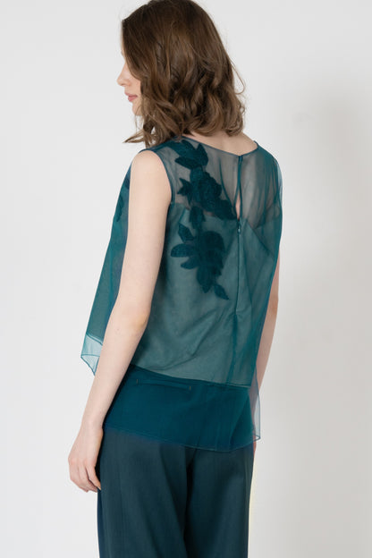 チュールエンブレースノースリーブブラウス