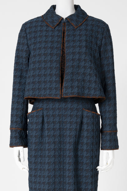 千鳥柄ふくれジャガード襟付きショートジャケット