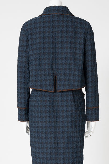 千鳥柄ふくれジャガード襟付きショートジャケット