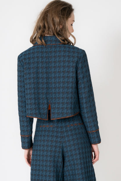 千鳥柄ふくれジャガード襟付きショートジャケット